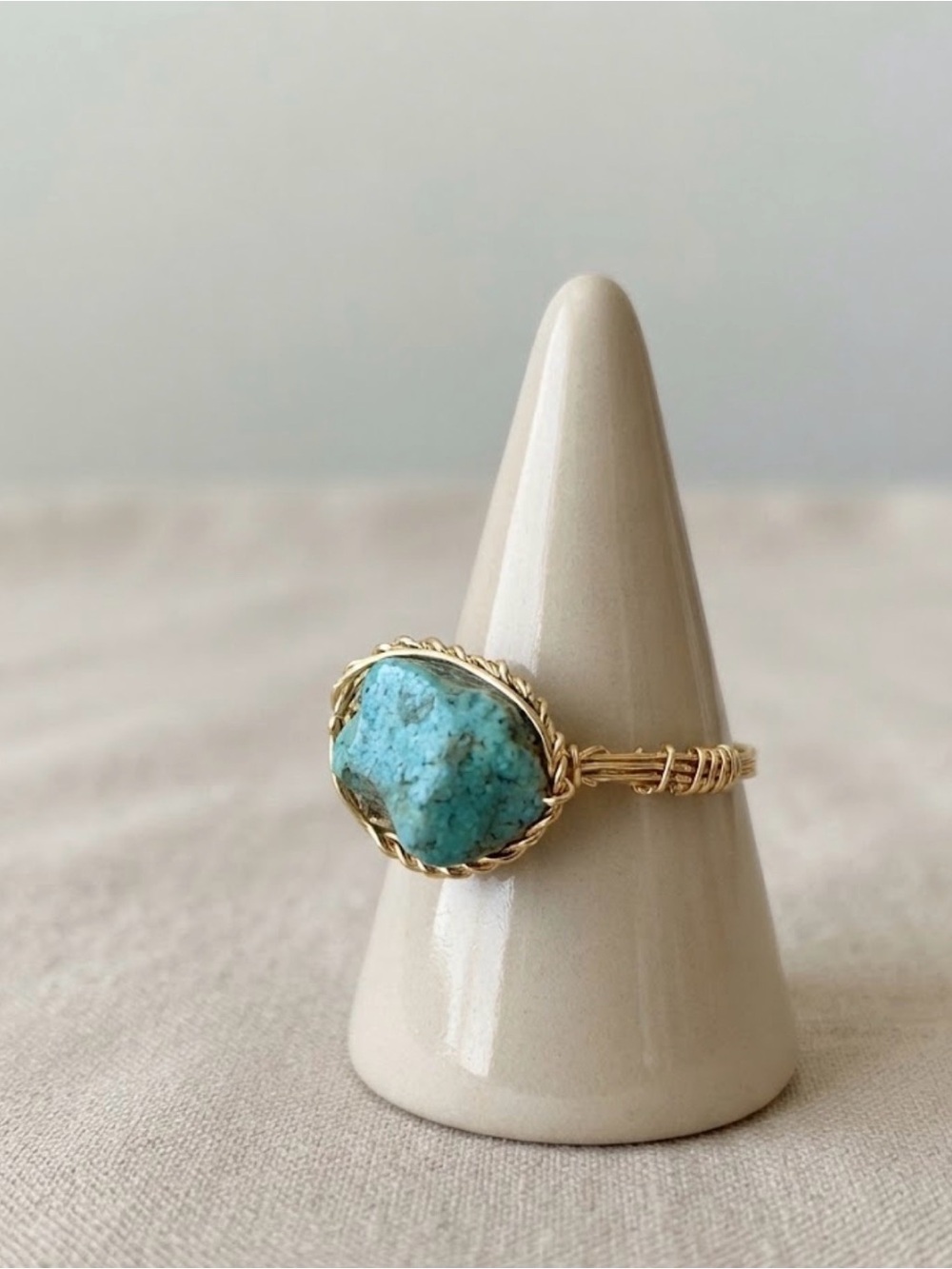 Wire-Wrapped Turquoise Stone Ring - Women's Jewelry size 8